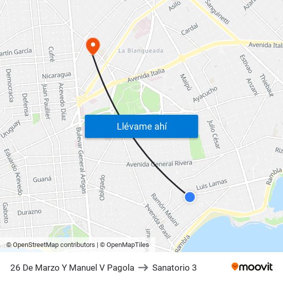 26 De Marzo Y Manuel V Pagola to Sanatorio 3 map