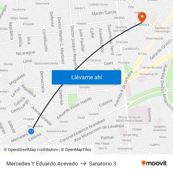 Mercedes Y Eduardo Acevedo to Sanatorio 3 map