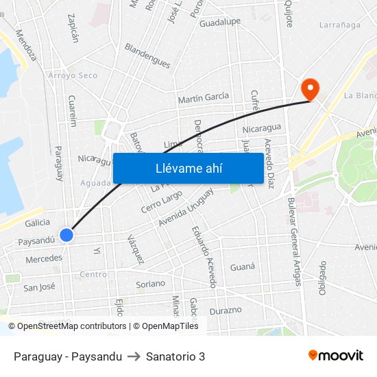 Paraguay - Paysandu to Sanatorio 3 map