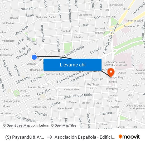 (S) Paysandú & Arenal Grande to Asociación Española - Edificio Oscar Magurno map