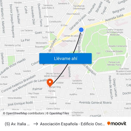 (S) Av. Italia & Albo to Asociación Española - Edificio Oscar Magurno map