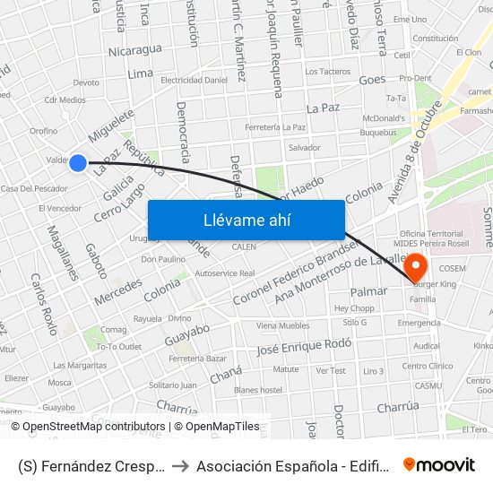 (S) Fernández Crespo & Miguelete to Asociación Española - Edificio Oscar Magurno map