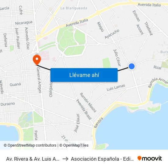 Av. Rivera & Av. Luis Alberto De Herrera to Asociación Española - Edificio Oscar Magurno map
