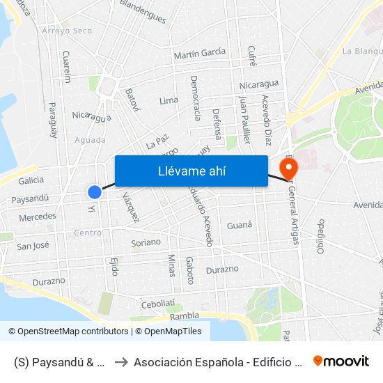 (S) Paysandú & Yaguarón to Asociación Española - Edificio Oscar Magurno map