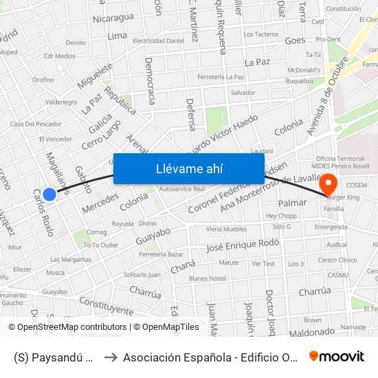 (S) Paysandú & Minas to Asociación Española - Edificio Oscar Magurno map