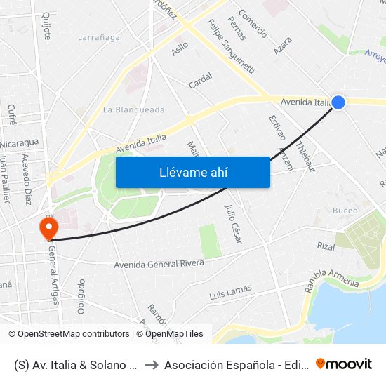 (S) Av. Italia & Solano López (Comercio) to Asociación Española - Edificio Oscar Magurno map