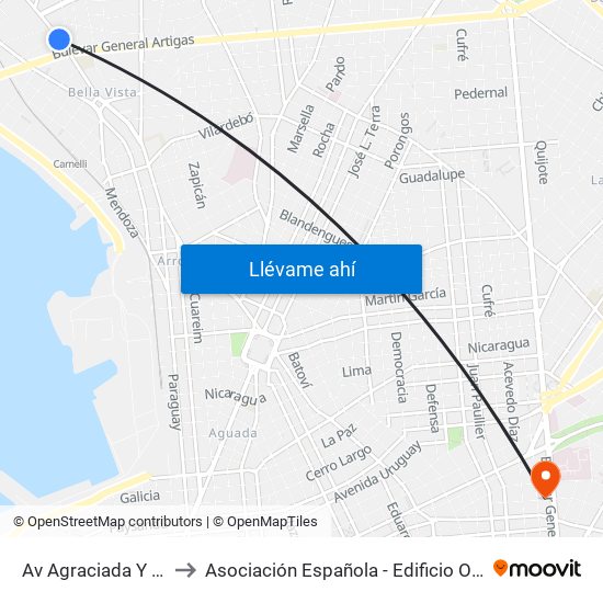 Av Agraciada Y Larrobla to Asociación Española - Edificio Oscar Magurno map