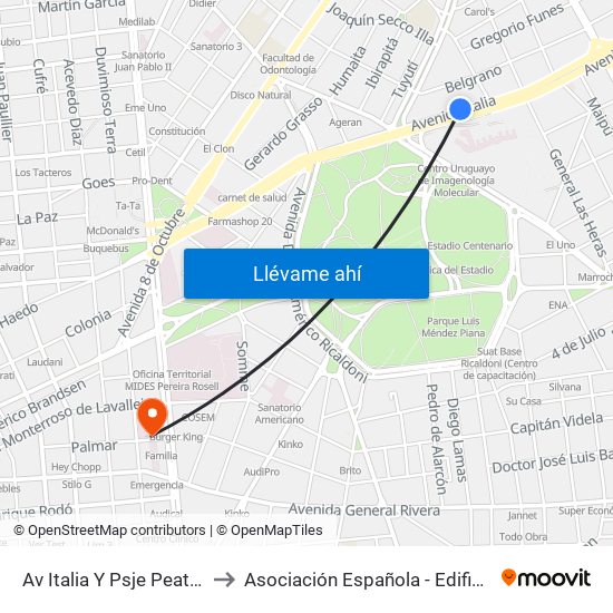 Av Italia Y Psje Peatonal-Vehicular to Asociación Española - Edificio Oscar Magurno map