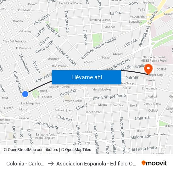 Colonia - Carlos Roxlo to Asociación Española - Edificio Oscar Magurno map