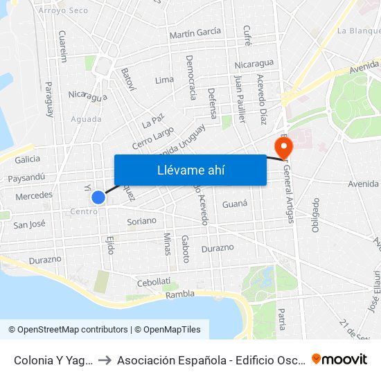 Colonia Y Yaguaron to Asociación Española - Edificio Oscar Magurno map