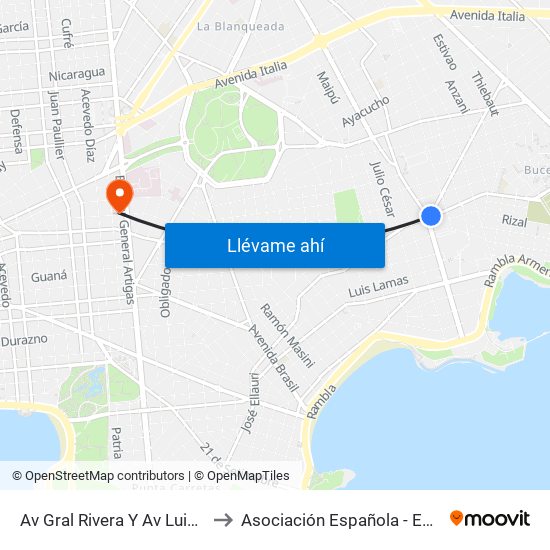 Av Gral Rivera Y Av Luis Alberto De Herrera to Asociación Española - Edificio Oscar Magurno map