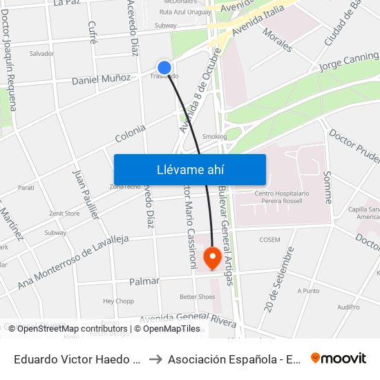 Eduardo Victor Haedo Y Dr Mario Cassinoni to Asociación Española - Edificio Oscar Magurno map