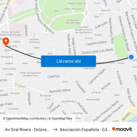 Av Gral Rivera - Dolores Pereira De Rossell to Asociación Española - Edificio Oscar Magurno map