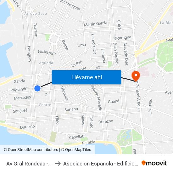 Av Gral Rondeau - Paysandu to Asociación Española - Edificio Oscar Magurno map