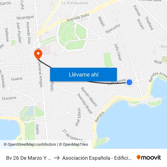 Bv 26 De Marzo Y Julio Cesar to Asociación Española - Edificio Oscar Magurno map