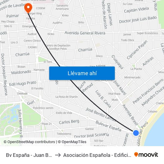 Bv España - Juan Benito Blanco to Asociación Española - Edificio Oscar Magurno map
