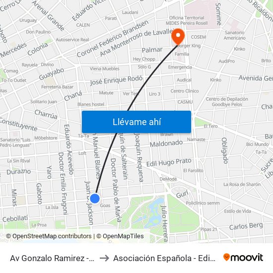 Av Gonzalo Ramirez - Juan D Jackson to Asociación Española - Edificio Oscar Magurno map