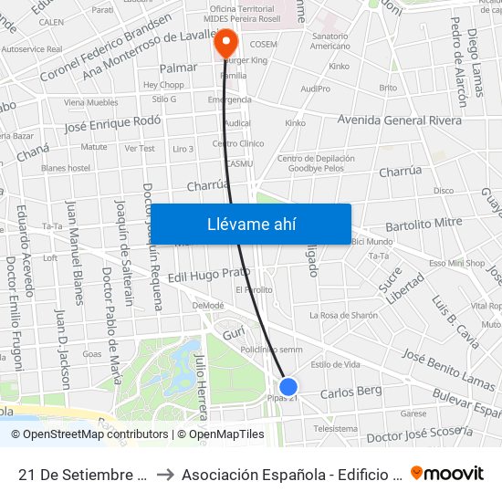 21 De Setiembre Y Libertad to Asociación Española - Edificio Oscar Magurno map