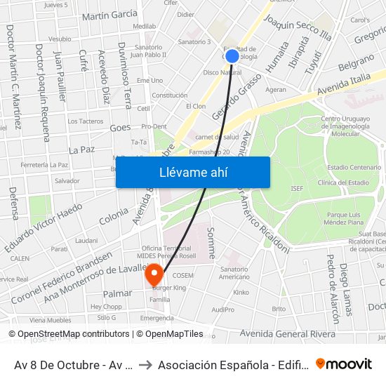 Av 8 De Octubre - Av Dr Manuel Albo to Asociación Española - Edificio Oscar Magurno map