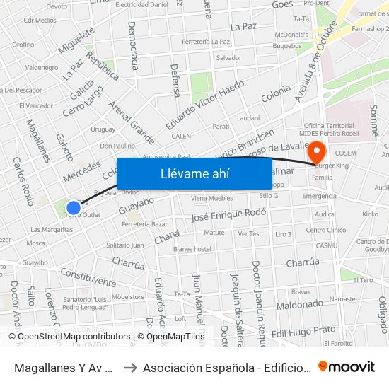 Magallanes Y Av 18 De Julio to Asociación Española - Edificio Oscar Magurno map