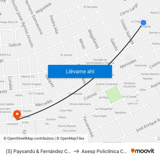 (S) Paysandú & Fernández Crespo to Asesp Policlínica Centro map