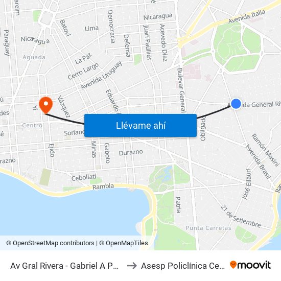 Av Gral Rivera - Gabriel A Pereira to Asesp Policlínica Centro map