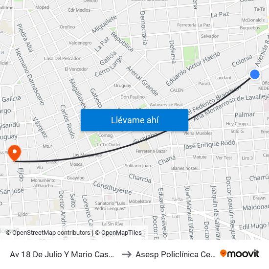 Av 18 De Julio Y Mario Cassinoni to Asesp Policlínica Centro map