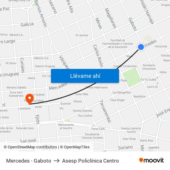 Mercedes - Gaboto to Asesp Policlínica Centro map