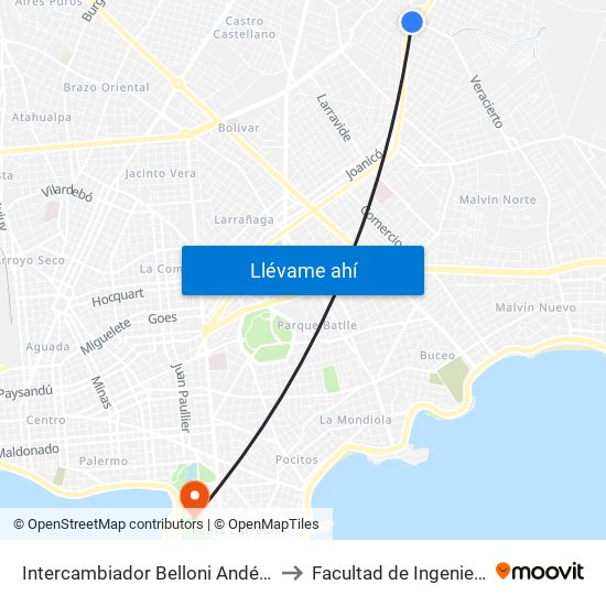 Intercambiador Belloni Andén 4 to Facultad de Ingeniería map
