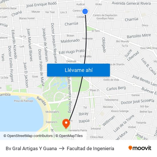 Bv Gral Artigas Y Guana to Facultad de Ingeniería map