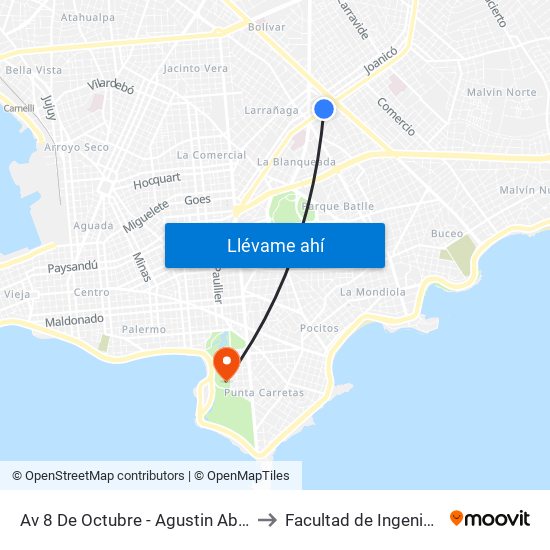 Av 8 De Octubre - Agustin Abreu to Facultad de Ingeniería map