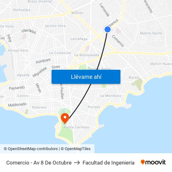 Comercio - Av 8 De Octubre to Facultad de Ingeniería map