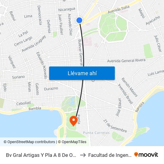 Bv Gral Artigas Y Pla A 8 De Octubre to Facultad de Ingeniería map