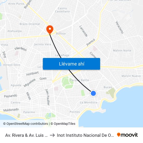 Av. Rivera & Av. Luis Alberto De Herrera to Inot Instituto Nacional De Ortopedia Y Traumatología map