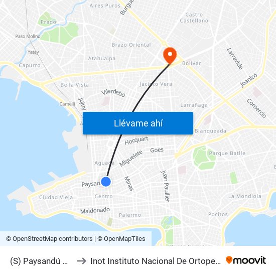 (S) Paysandú & Yaguarón to Inot Instituto Nacional De Ortopedia Y Traumatología map