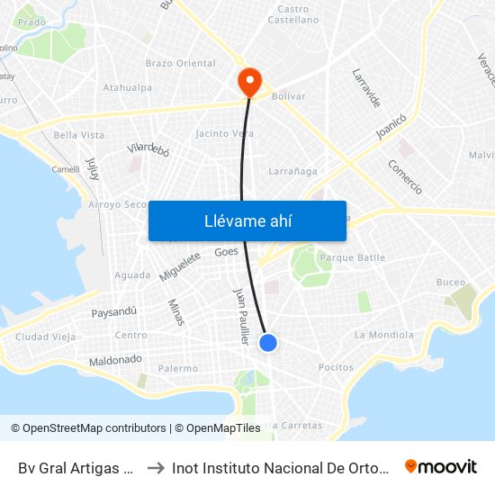 Bv Gral Artigas Y Maldonado to Inot Instituto Nacional De Ortopedia Y Traumatología map