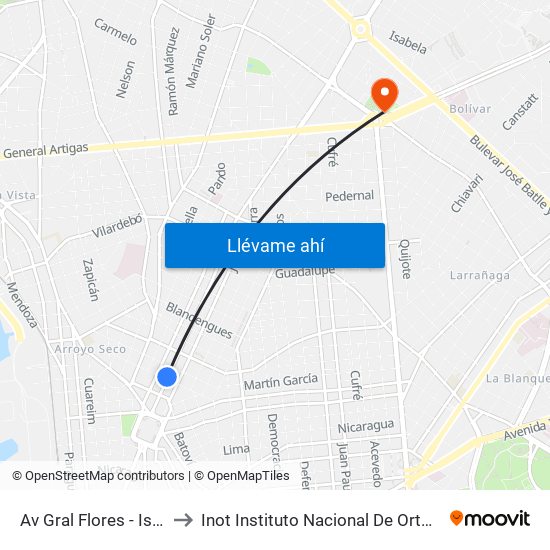 Av Gral Flores - Isidoro De Maria to Inot Instituto Nacional De Ortopedia Y Traumatología map