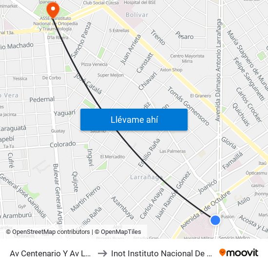 Av Centenario Y Av Luis Alberto De Herrera to Inot Instituto Nacional De Ortopedia Y Traumatología map