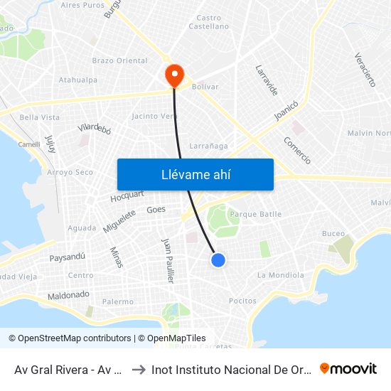 Av Gral Rivera - Av Dr Francisco Soca to Inot Instituto Nacional De Ortopedia Y Traumatología map