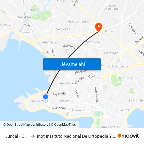 Juncal - Cerrito to Inot Instituto Nacional De Ortopedia Y Traumatología map