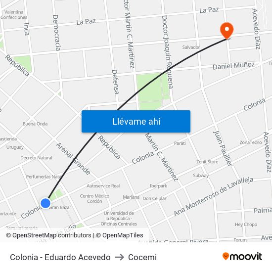 Colonia - Eduardo Acevedo to Cocemi map