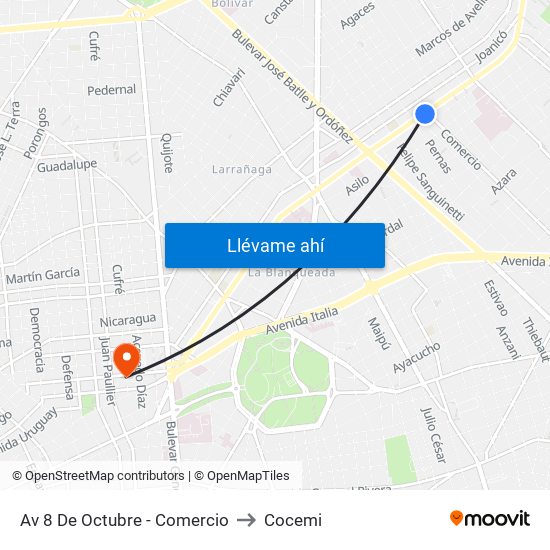 Av 8 De Octubre - Comercio to Cocemi map