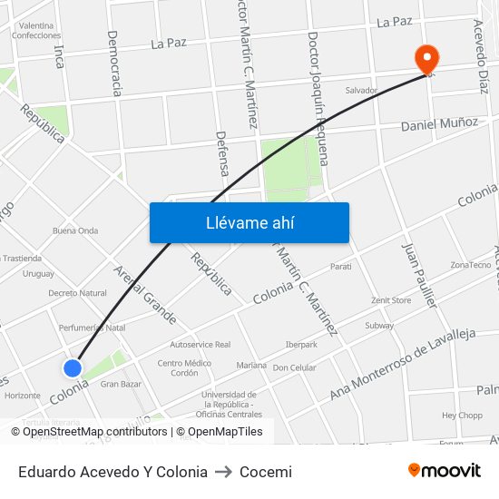 Eduardo Acevedo Y Colonia to Cocemi map