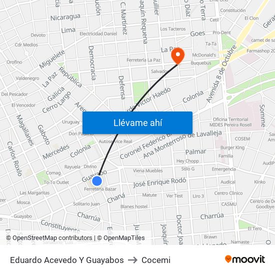 Eduardo Acevedo Y Guayabos to Cocemi map