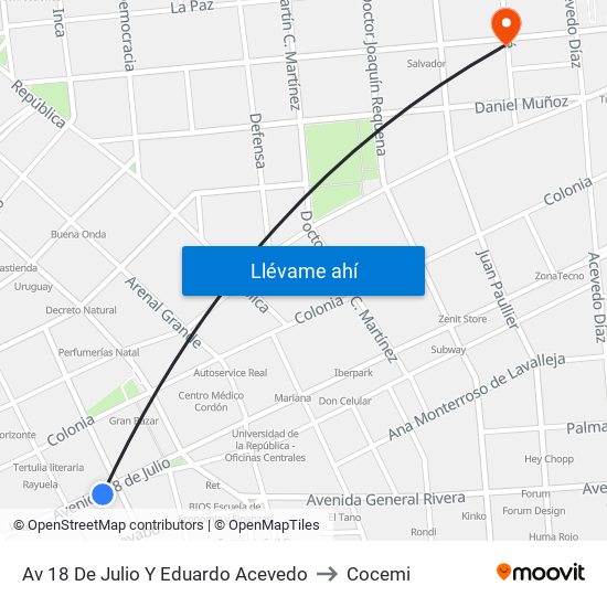 Av 18 De Julio Y Eduardo Acevedo to Cocemi map