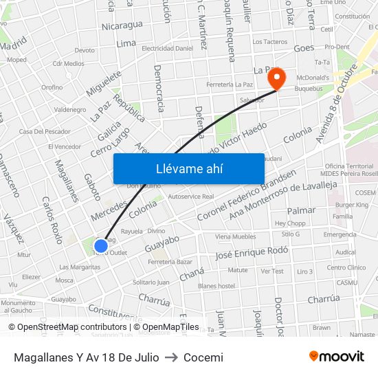 Magallanes Y Av 18 De Julio to Cocemi map