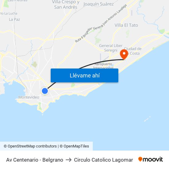 Av Centenario - Belgrano to Circulo Catolico Lagomar map