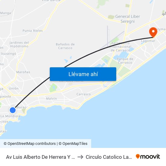 Av Luis Alberto De Herrera Y Horacio to Circulo Catolico Lagomar map