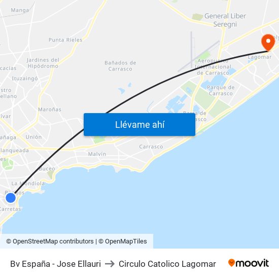 Bv España - Jose Ellauri to Circulo Catolico Lagomar map