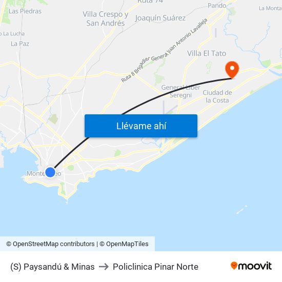 (S) Paysandú & Minas to Policlinica Pinar Norte map